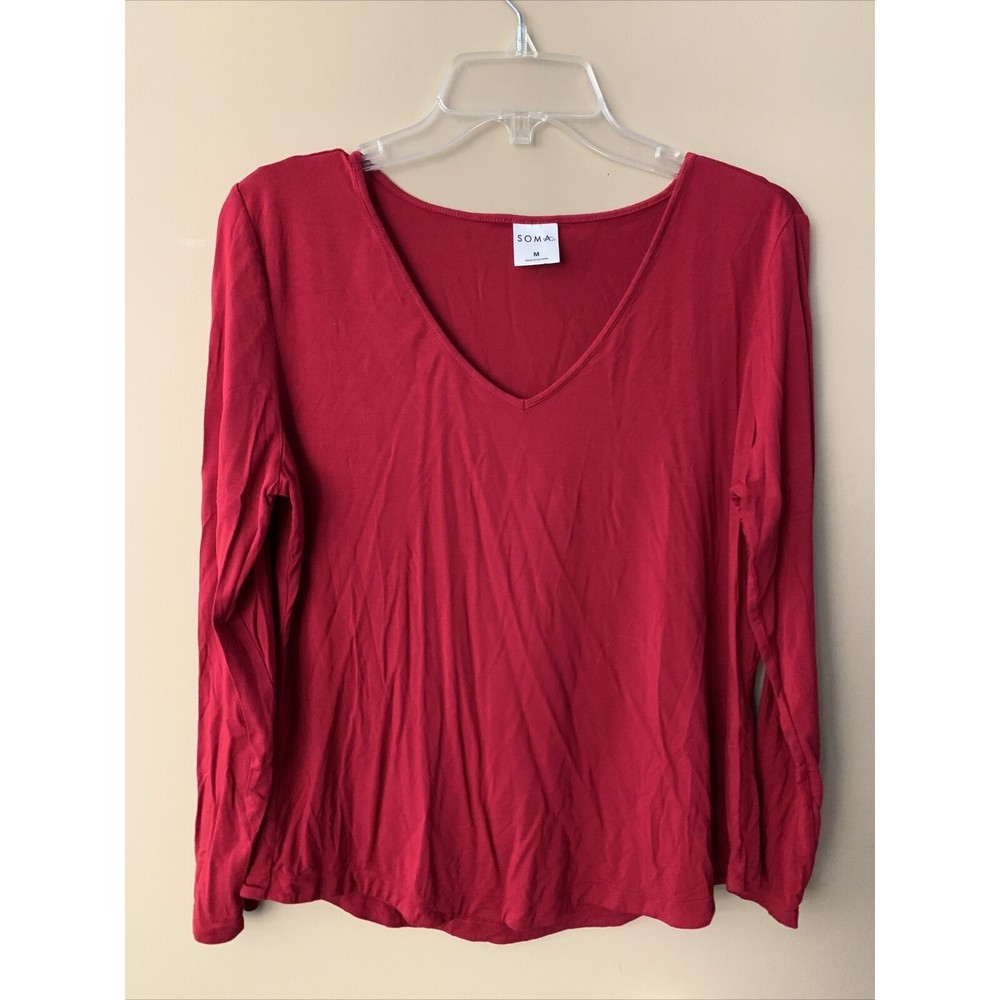 Soma Women’s V-Neck Long Sleeve Top Shirt Red Size Medium